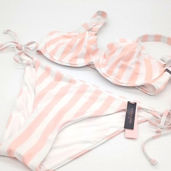 Victoria's Secret Other - Victorias Secret Bikini Stripe Pink and White Tie Bottom